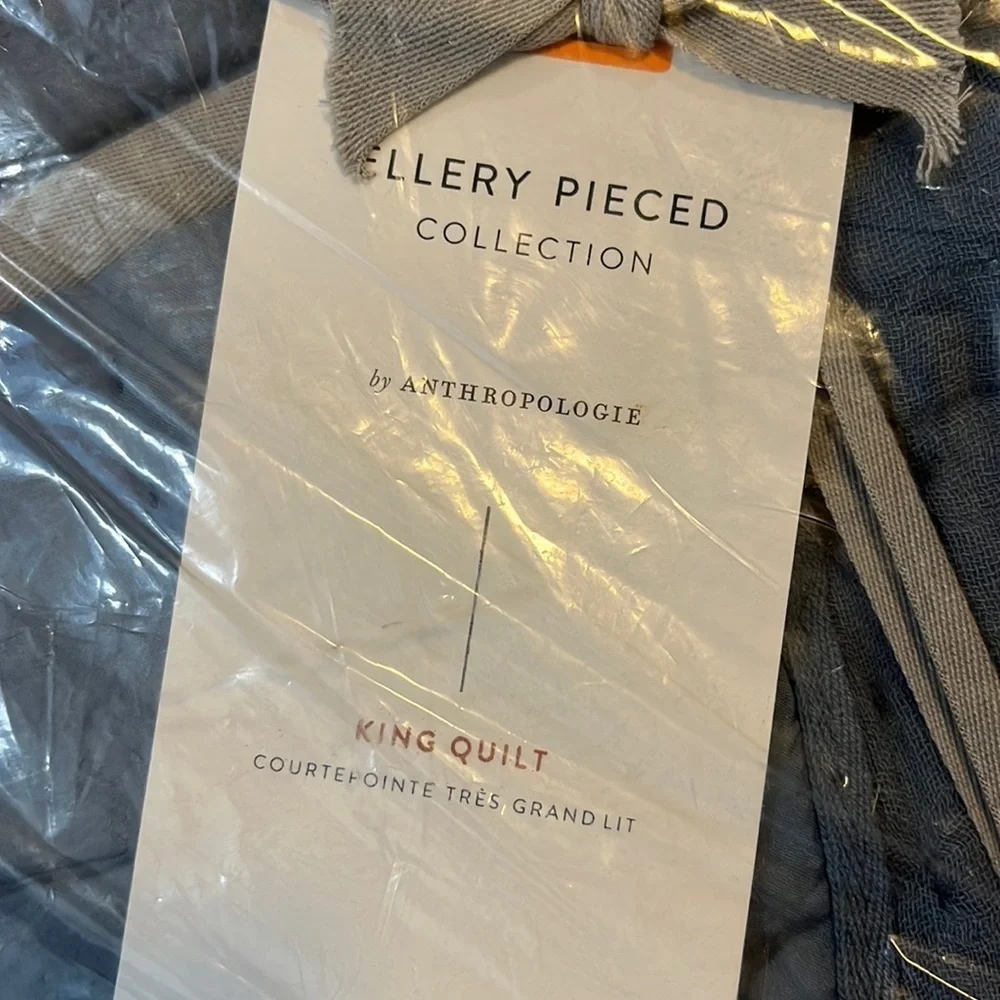 Anthropologie Ellery Pieced King Size Quilt Dark Blue NWT Plus shams
